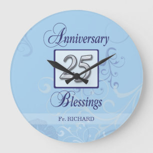 25th Anniversary in Blue and Silver Large Clock
