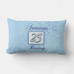 25th Anniversary in Blue and Silver Lumbar Pillow