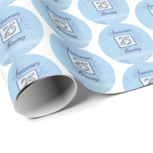 25th Anniversary in Blue and Silver Wrapping Paper