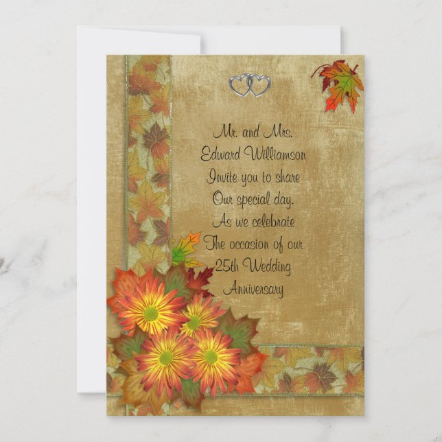 25th Anniversary invitation Autumn Fall theme (Front)