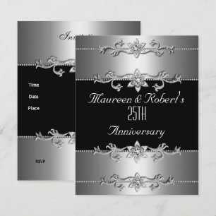 25th Anniversary Invitation Elegant Black Silver 3