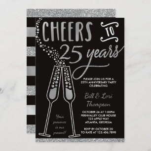 25th Anniversary Invitation, Faux Glitter/Foil Invitation