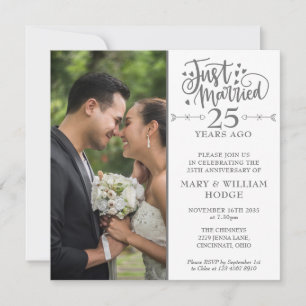 25th Anniversary Just Married Wedding Photo Square Invitation