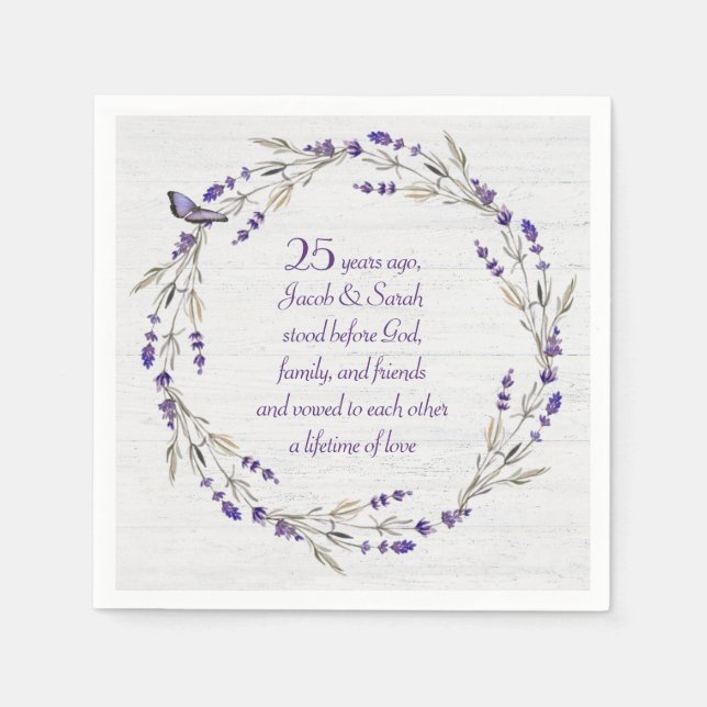25th Anniversary Lavender Wreath  Napkin (Front)