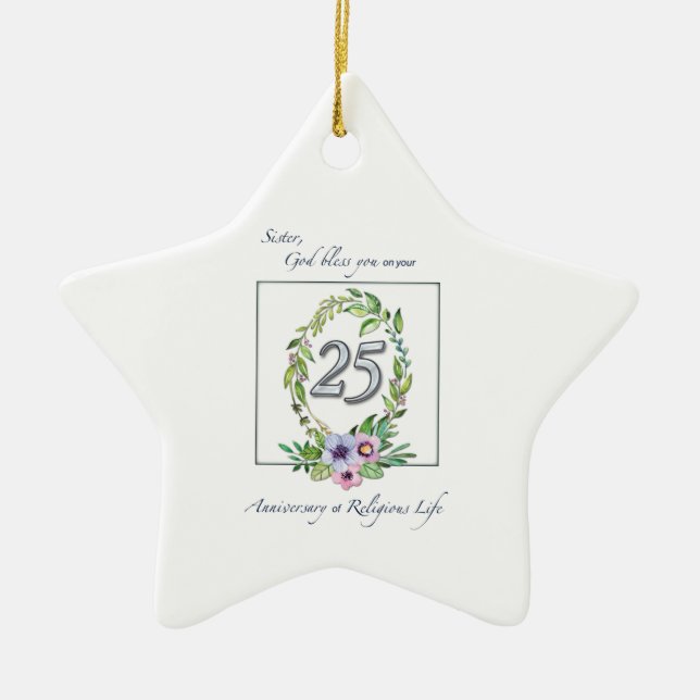 25th Anniversary of Catholic Nun Wreath and Silver Ceramic Ornament (Front)
