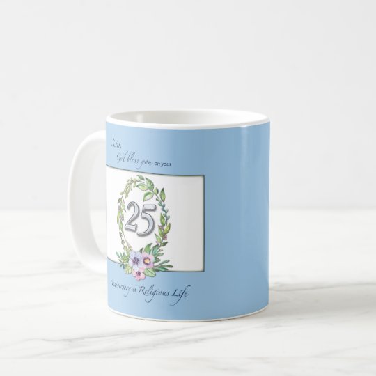 25th Anniversary of Catholic Nun Wreath and Silver Coffee Mug