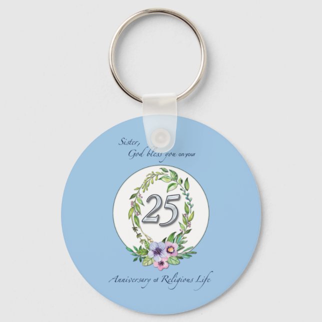 25th Anniversary of Catholic Nun Wreath and Silver Keychain (Front)