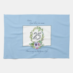 25th Anniversary of Catholic Nun Wreath and Silver Kitchen Towel