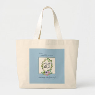 25th Anniversary of Catholic Nun Wreath and Silver Large Tote Bag