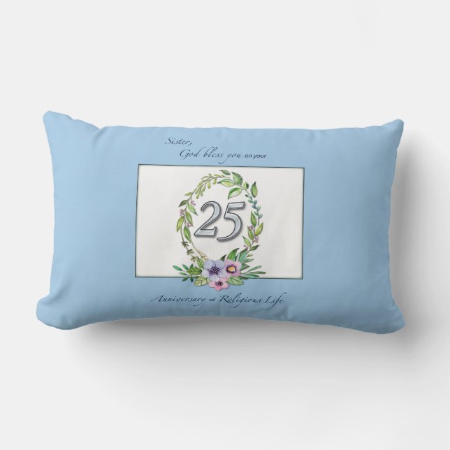 25th Anniversary of Catholic Nun Wreath and Silver Lumbar Pillow (Front)