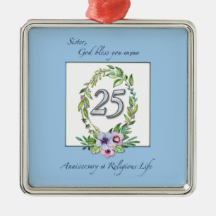 25th Anniversary of Catholic Nun Wreath and Silver Metal Ornament