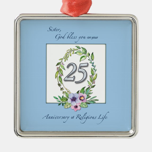 25th Anniversary of Catholic Nun Wreath and Silver Metal Ornament (Front)
