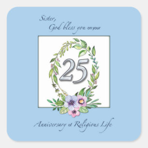 25th Anniversary of Catholic Nun Wreath and Silver Square Sticker