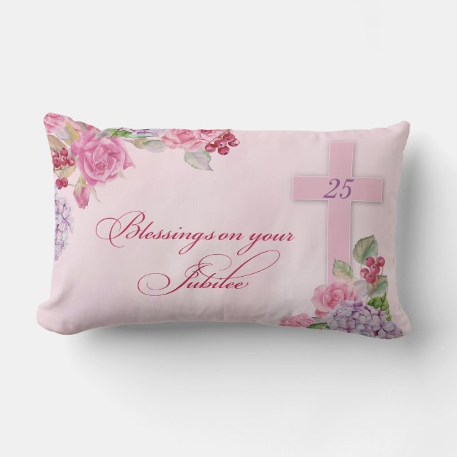 25th Anniversary of Religious Life Catholic Nun Lumbar Pillow (Front)
