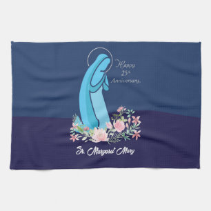25th Anniversary of Religious Life Nun Pink Flower Kitchen Towel