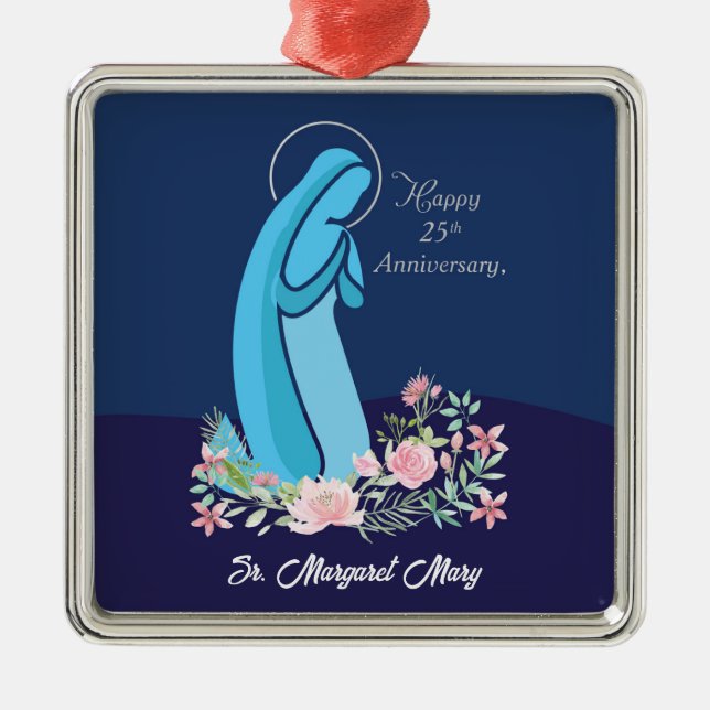 25th Anniversary of Religious Life Nun Pink Flower Metal Ornament (Front)