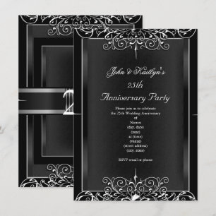 25th Anniversary Party Chalkboard Silver Floral 3 Invitation