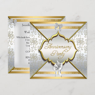 25th Anniversary Party Elegant White Silver Gold Invitation