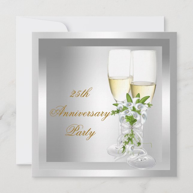 25th Anniversary Party Gold Silver Floral Invitation (Front)