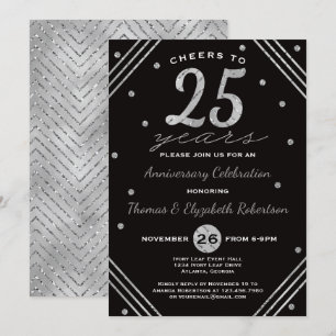 25th Anniversary Party Invitation, Faux Silver Invitation