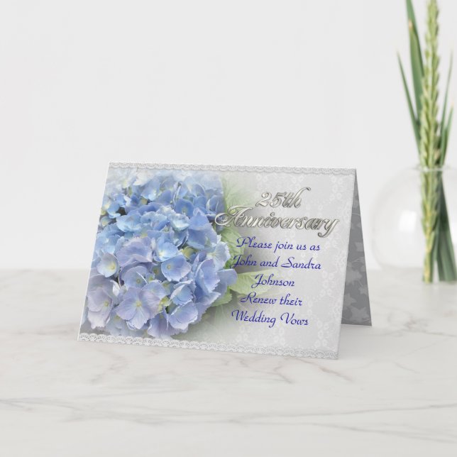 25th anniversary party invitation hydrangeas blue (Front)