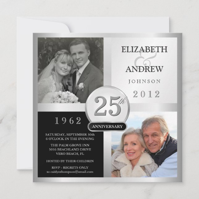 25th Anniversary Party Invitations - 2 Photos (Front)