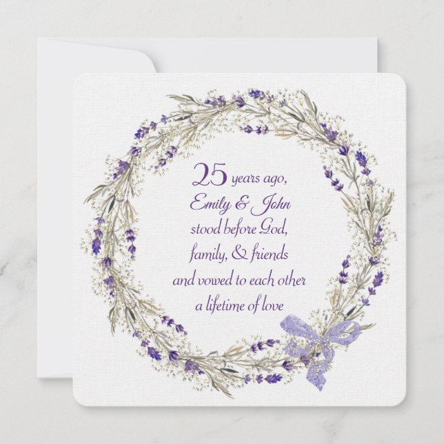 25th Anniversary Party Lavender Wreath Invitation (Front)