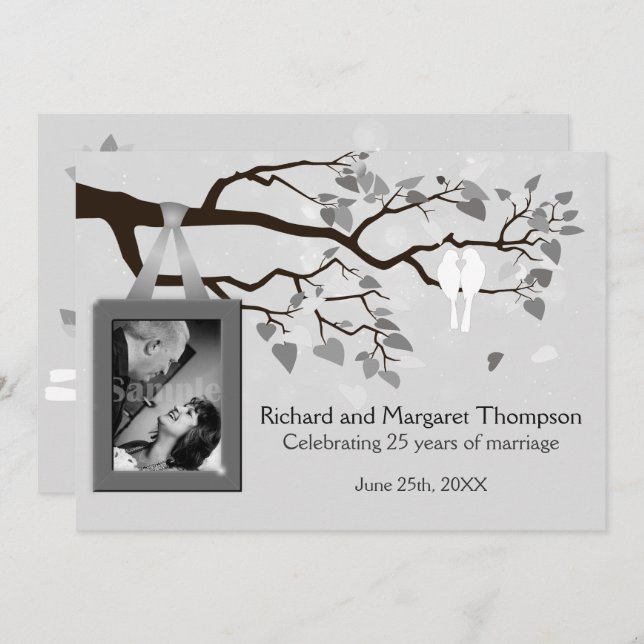 25th Anniversary Party Lovebirds In Tree Invitation (Front/Back)
