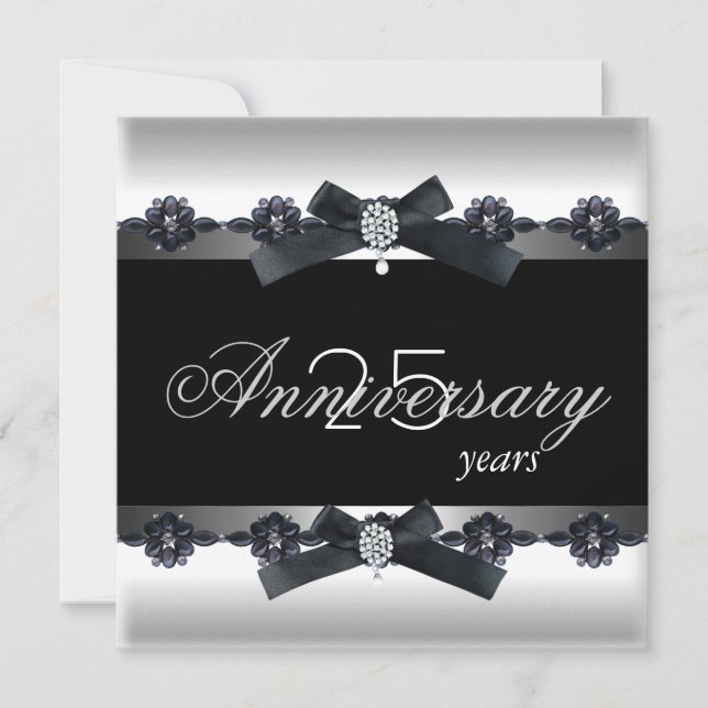 25th Anniversary Party Silver Black White Diamond Invitation (Front)
