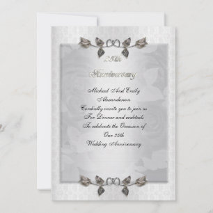 25th anniversary party silver roses formal invitation