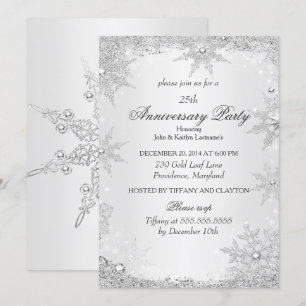 25th Anniversary Party Silver Winter Wonderland Invitation