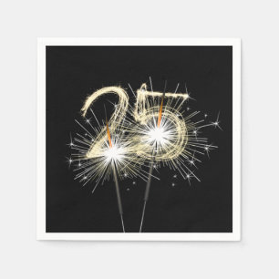 25th Anniversary Party Sparklers on Black  Napkin