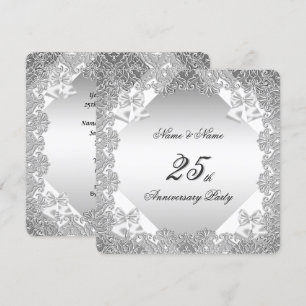 25th Anniversary Party White Silver Lace Invitation