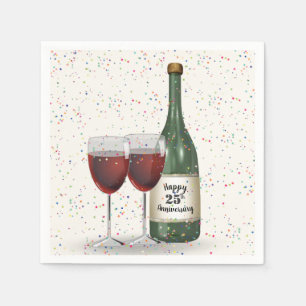25th Anniversary Party Wine Bottle and Two Glasses Napkin