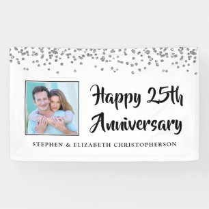 25th Anniversary Photo Silver Confetti Banner