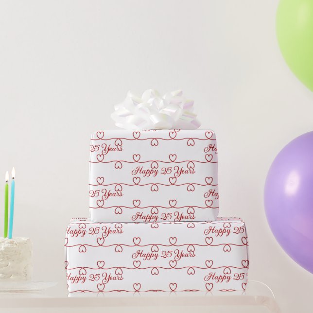 25th Anniversary Red Hearts Wrapping Paper (Party Gifts)