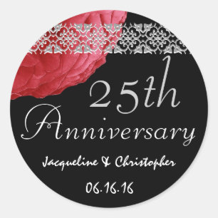 25th Anniversary RED SILVER BLACK Rose Sticker