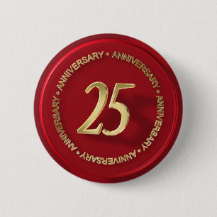 25th anniversary red wax seal 2 inch round button