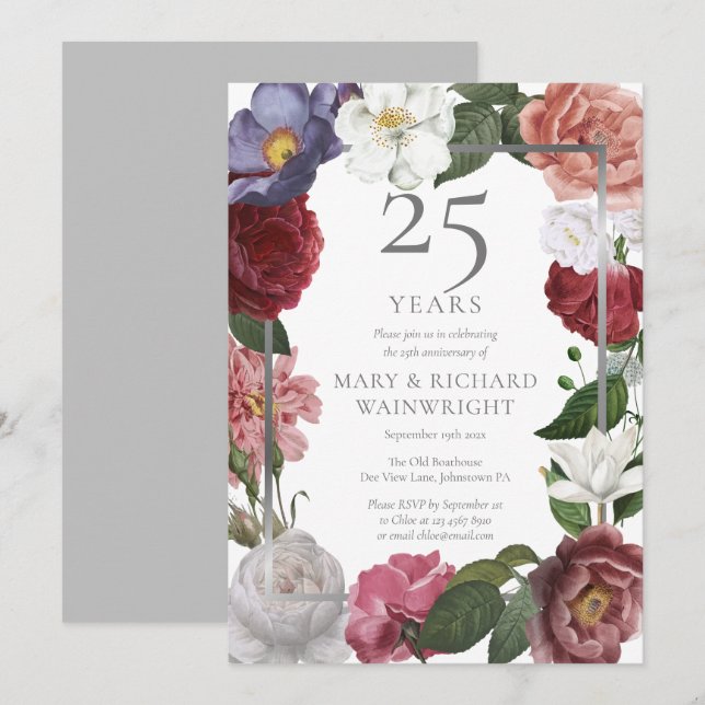 25th Anniversary Rose Garden Country Greenery  Invitation (Front/Back)