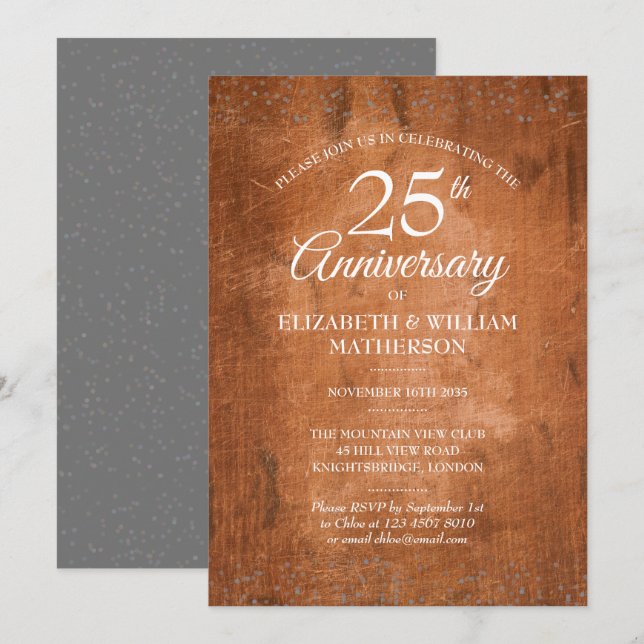 25th Anniversary Rustic Wood Boho Silver Stardust  Invitation (Front/Back)