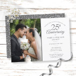 25th Anniversary Silver Confetti Wedding Photo Invitation<br><div class="desc">Personalize with your favourite wedding photo and special 25th-anniversary celebration details in chic silver typography. The reverse features silver love heart confetti. Designed by Thisisnotme©</div>