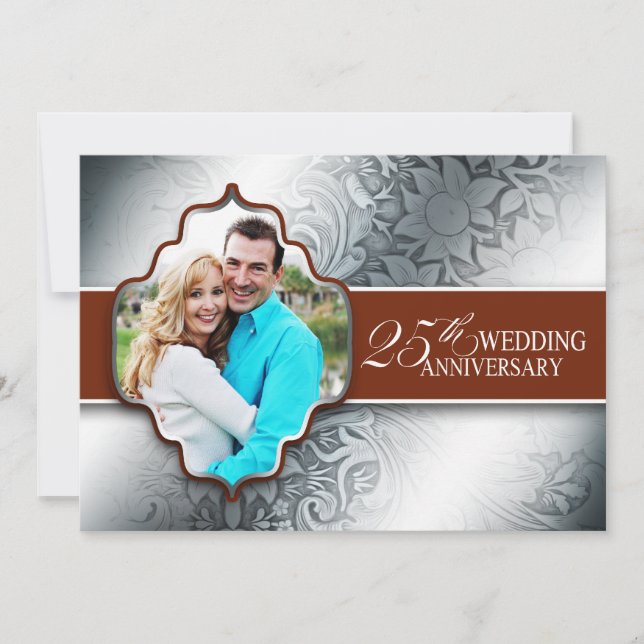 25th anniversary silver design photo invitations (Front)