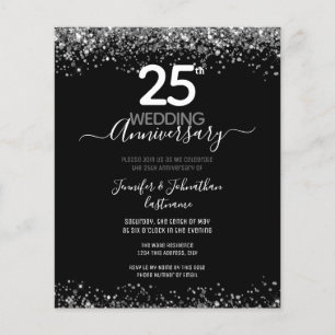 25th Anniversary Silver Glitter Budget Invitations