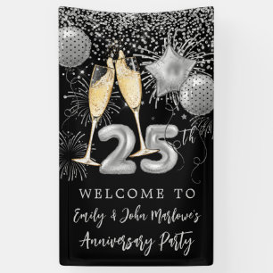 25th Anniversary Silver Glitter Confetti Welcome Banner