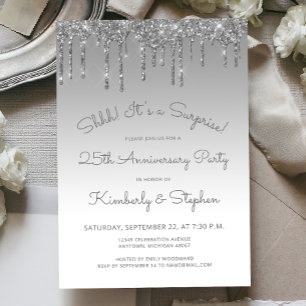 25th Anniversary Silver Glitter Surprise Party Invitation