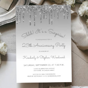 25th Anniversary Silver Glitter Surprise Party Invitation