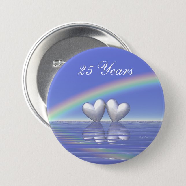 25th Anniversary Silver Hearts 3 Inch Round Button (Front & Back)