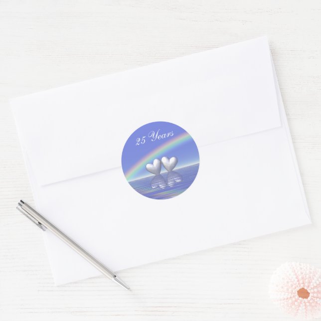 25th Anniversary Silver Hearts Classic Round Sticker (Envelope)
