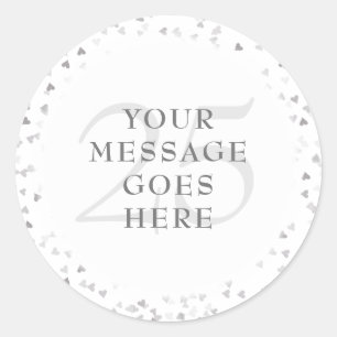 25th Anniversary Silver Hearts Classic Round Sticker