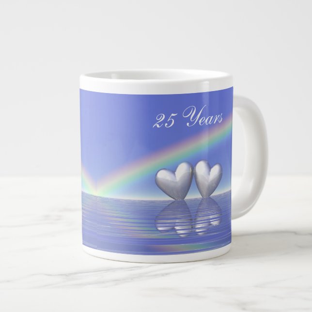 25th Anniversary Silver Hearts Large Coffee Mug (Front Right)